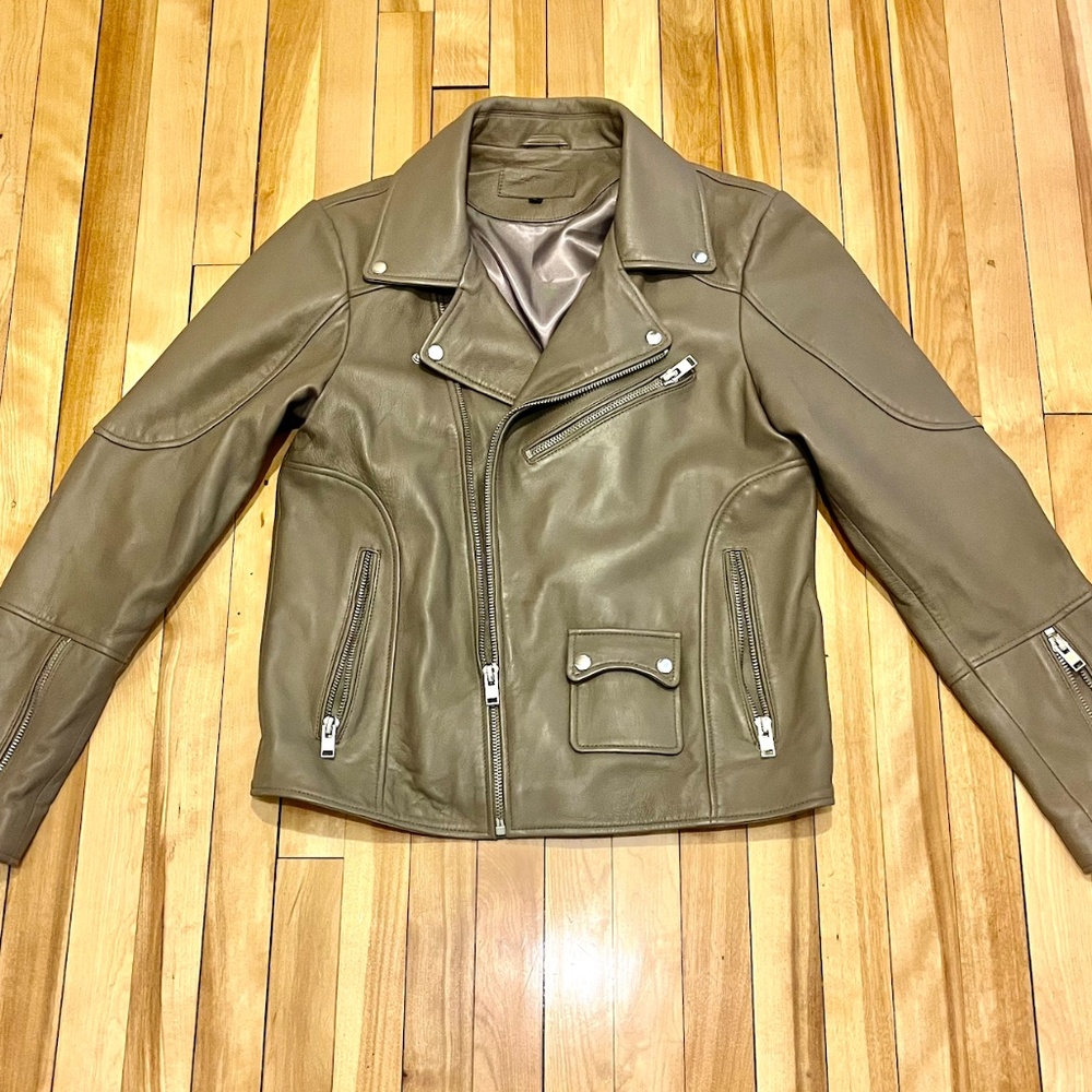 New Mens Bolongaro Trevor Olive Leather Moto Jacket L Sheep - Picture 3 of 9